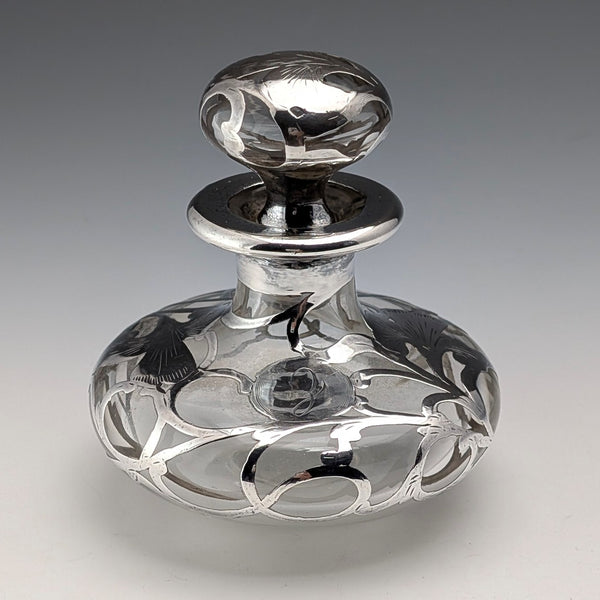 米国アンティーク アール・ヌーヴォー シルバーオーバーレイ ガラス パフュームボトル 香水瓶 Alvin